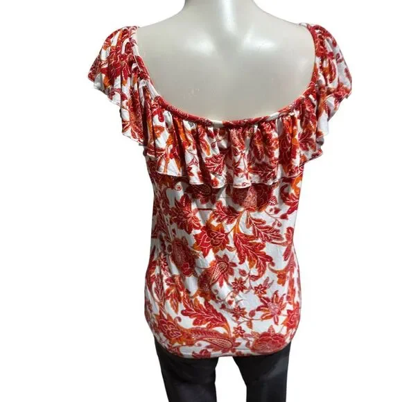 Tommy Hilfiger Women's Blouse Top Shirt Size L Floral‎ Paisley Ruffle - Picture 2 of 11